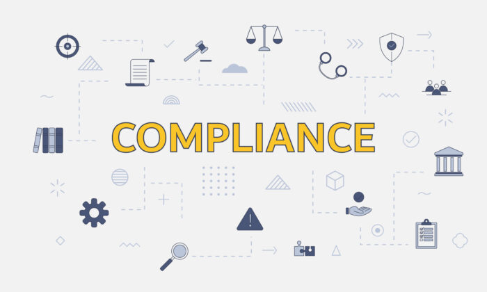 compliance concept with icon set with big word or text on center